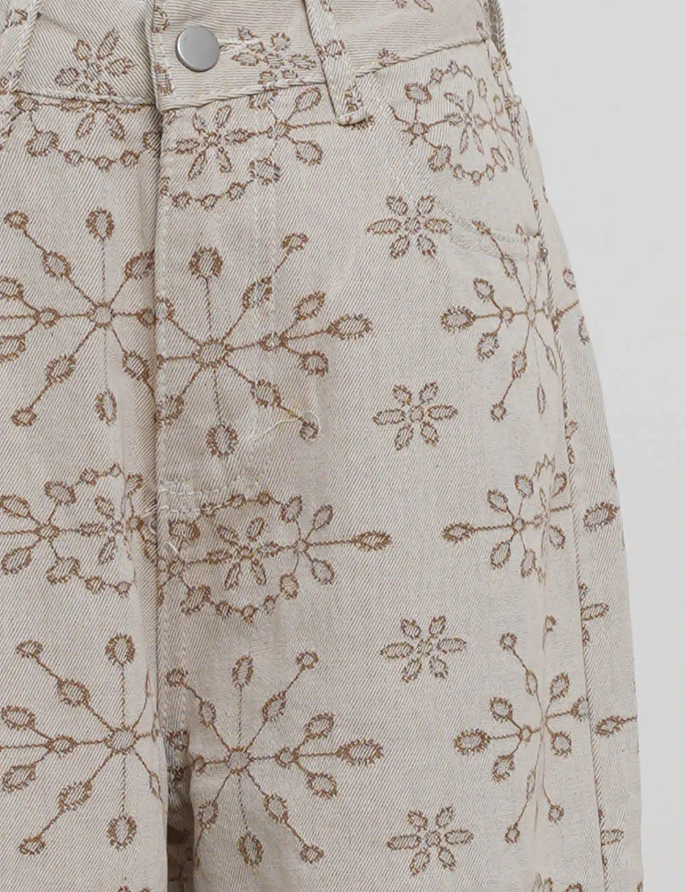 Geometric Jacquard Button Front Wide Leg Denim Pants