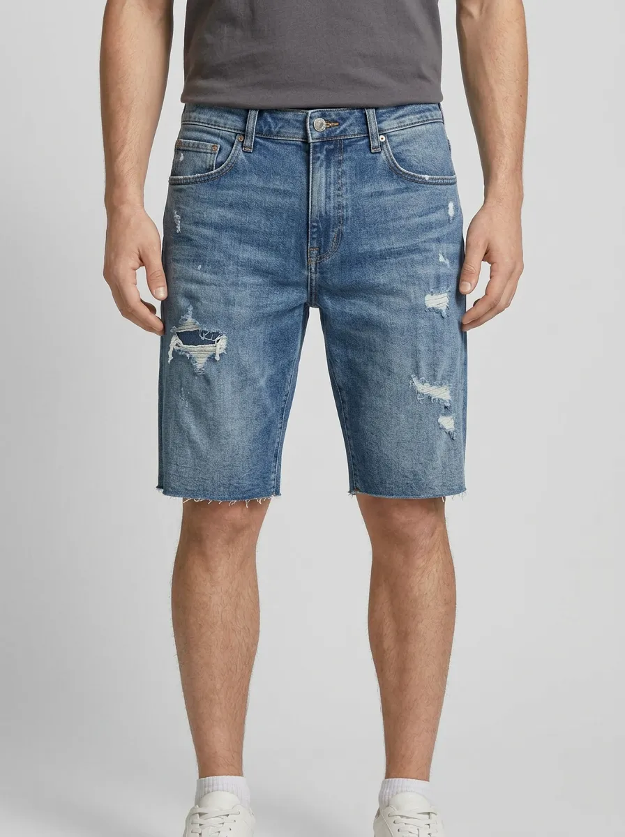 Men's Relaxed Distressed Raw Hem Distressed Denim Shorts