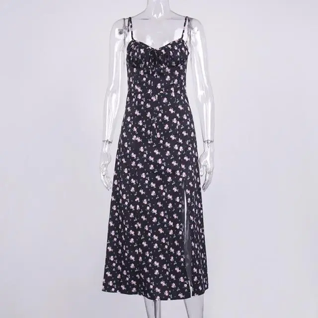 Luludress 2025 Vintage Spaghetti Strap Burgundy Floral Sundress