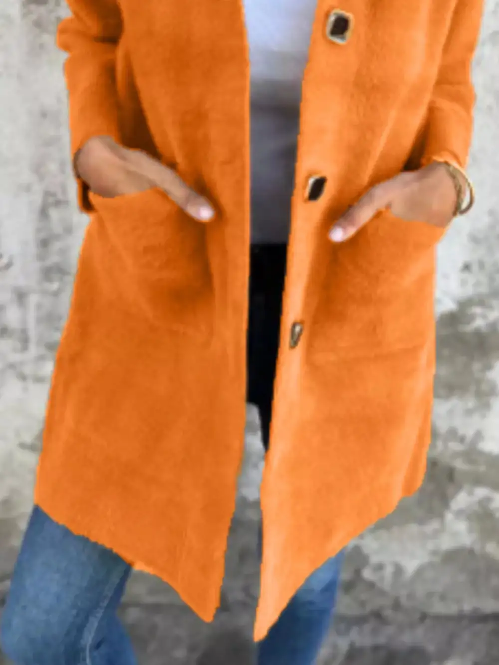 Full Size Button Down Long Sleeve Longline Coat Plus Size Jacket