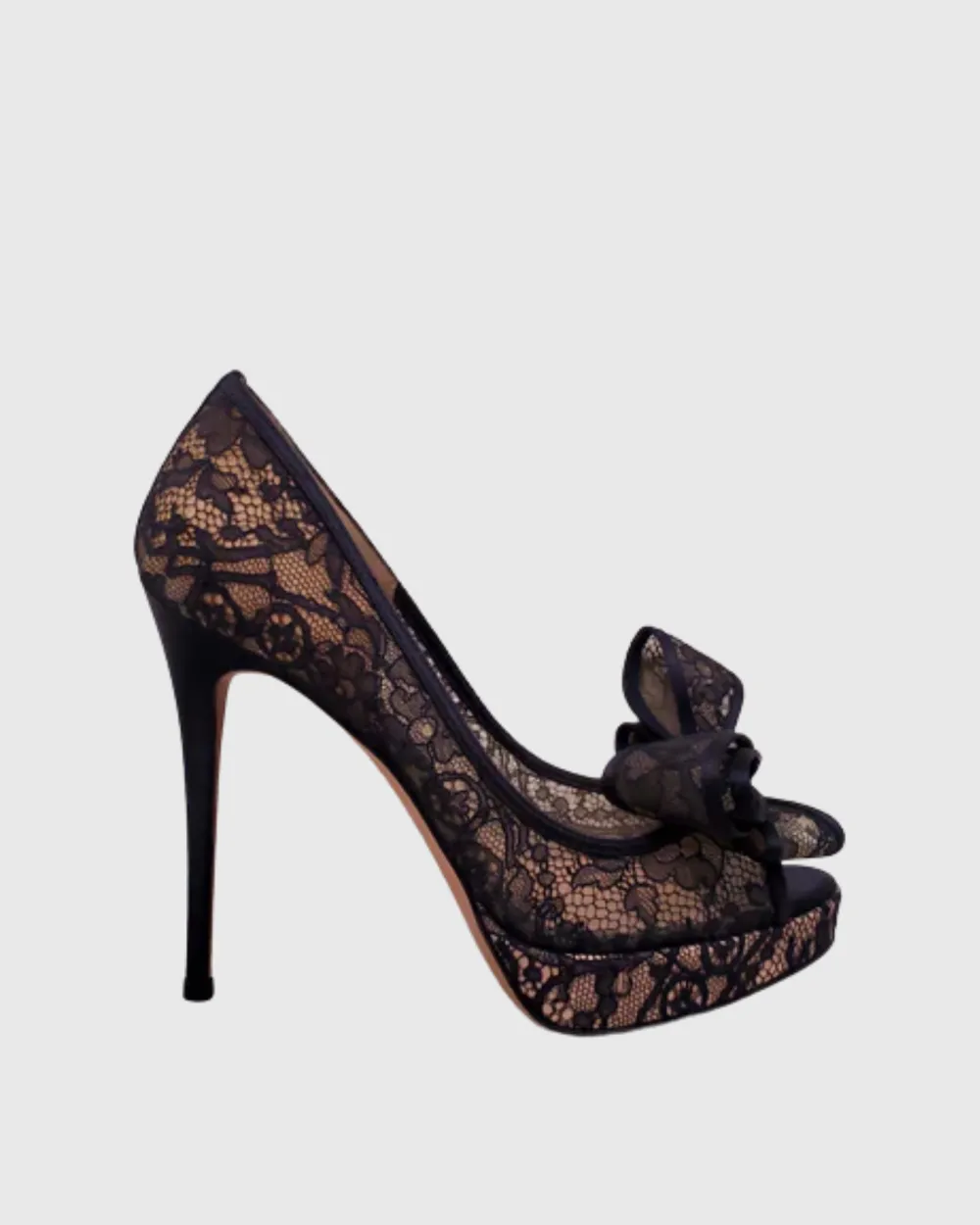 Lace Bow Peep Toe Platform Pumps