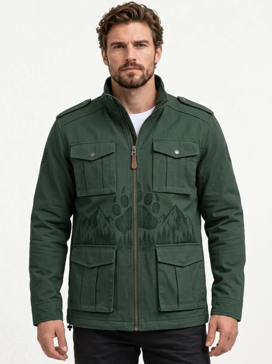 Men's Bear-Paw Stand-Collar Snap-Detail Forest Field Jacket