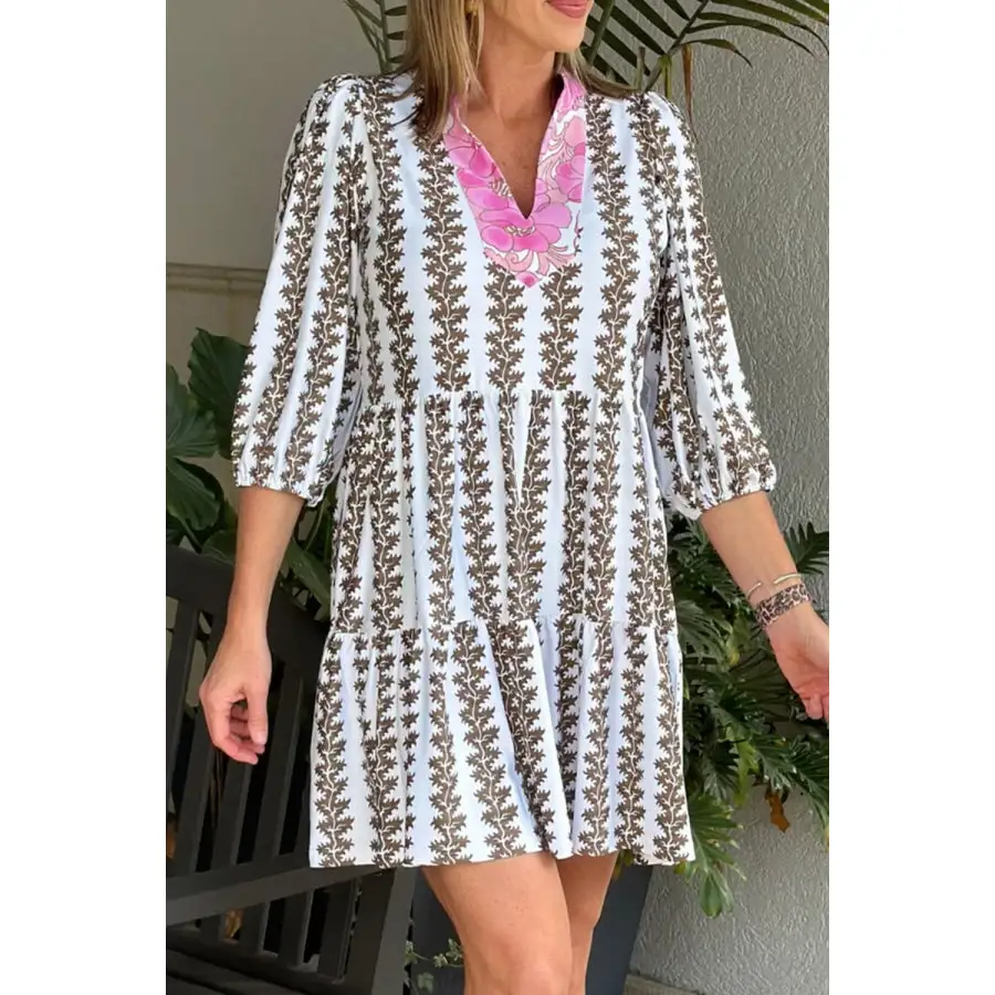 Printed Notched Sleeve Mini Dress