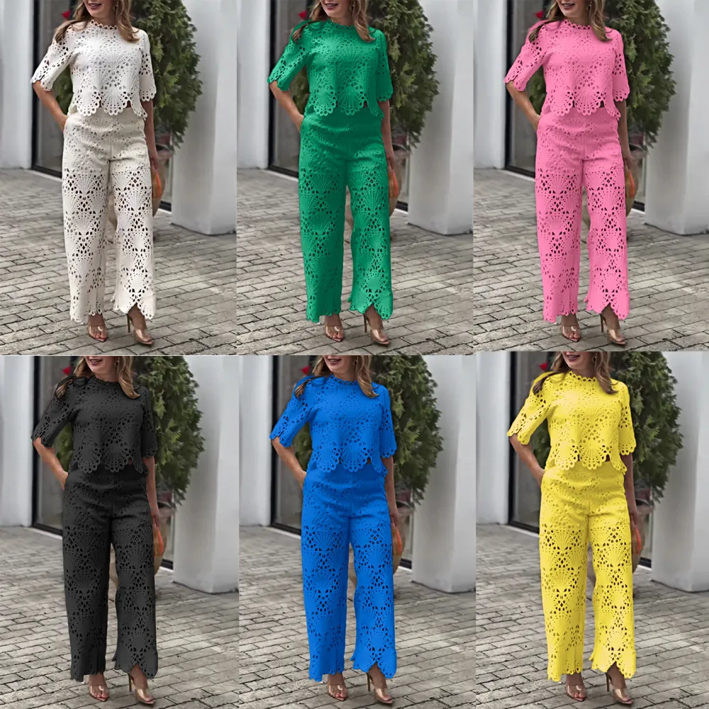 Women'S Hollow Top & Pants Set