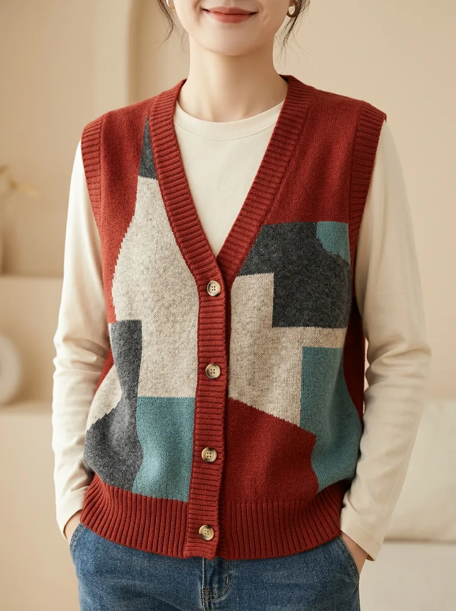 Everyday Geometric Colorblock Sweater Vest