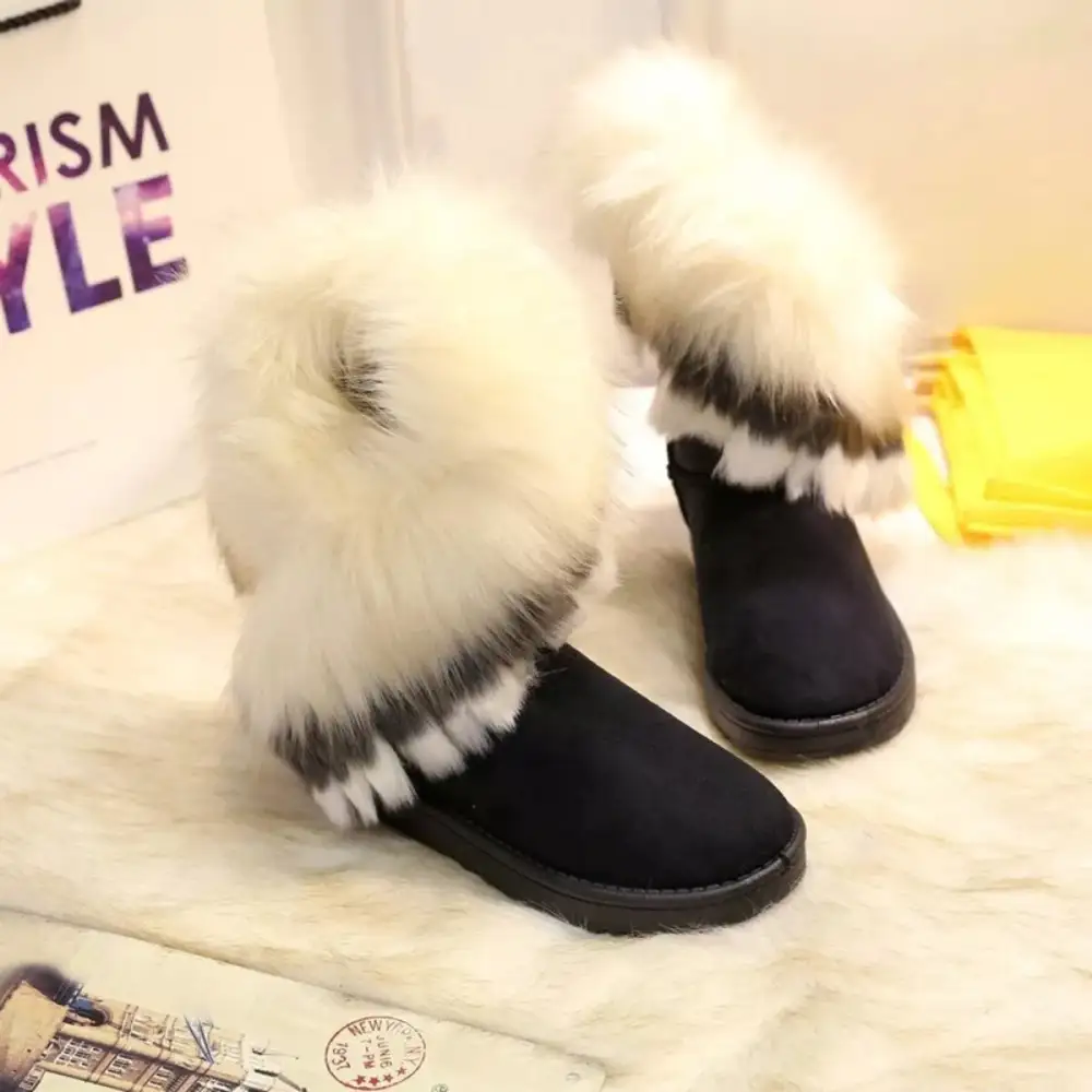 Fluffy Fur Cuff Round Toe Boots