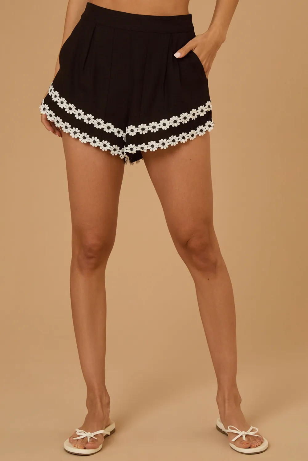 Black Flower Shorts