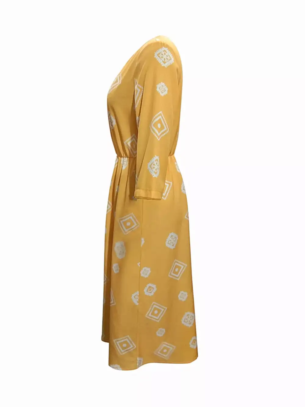 Notched Three Quarter Sleeve Midi Dress