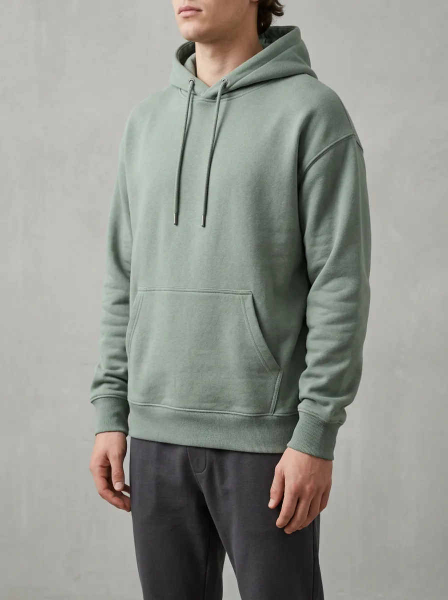 Men's Sage Green Minimalist Solid Color Pullover Hoodie