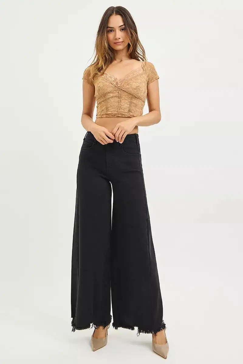 High Waist Frayed Hem Denim Jeans