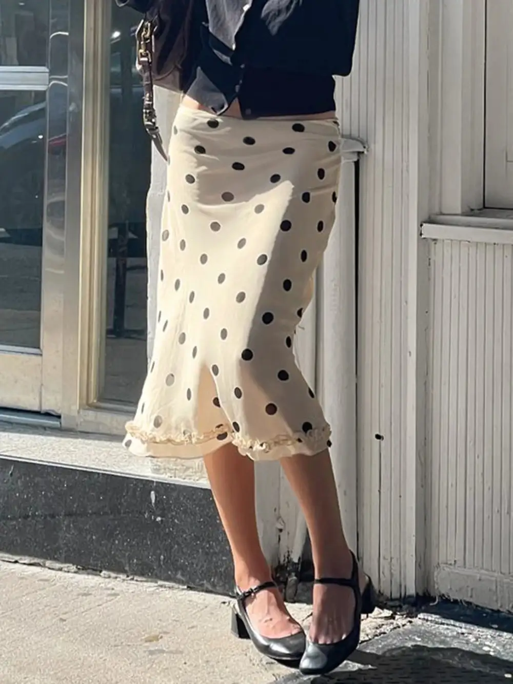 Polka-Dot Straight Long Skirt