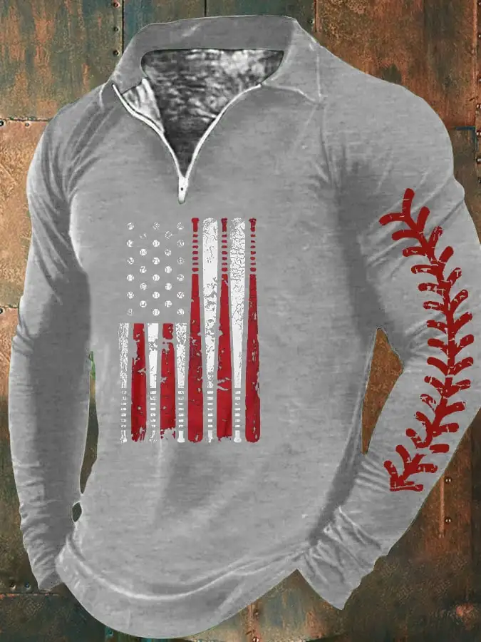 Men's USA Baseball Print Zip Collar Top