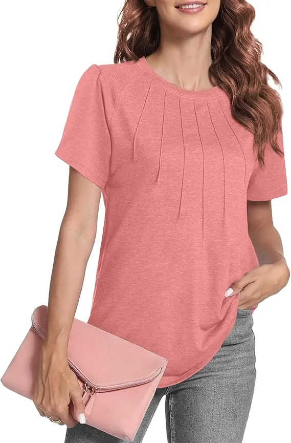 5PACK-Casual Short Puff Sleeve Pleated Shirts Casual Blouses