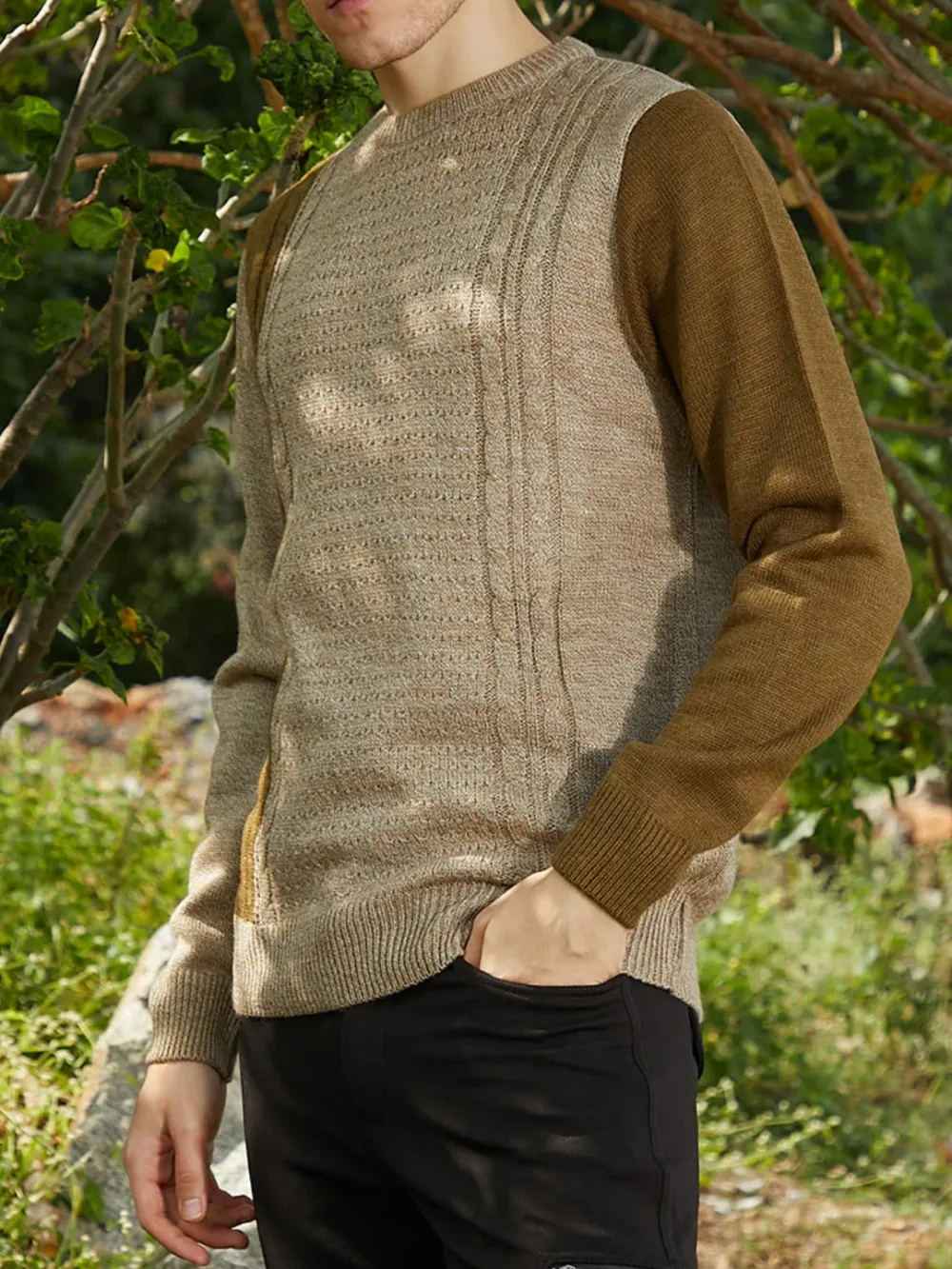 Color Blocked Cable Knit Sweater