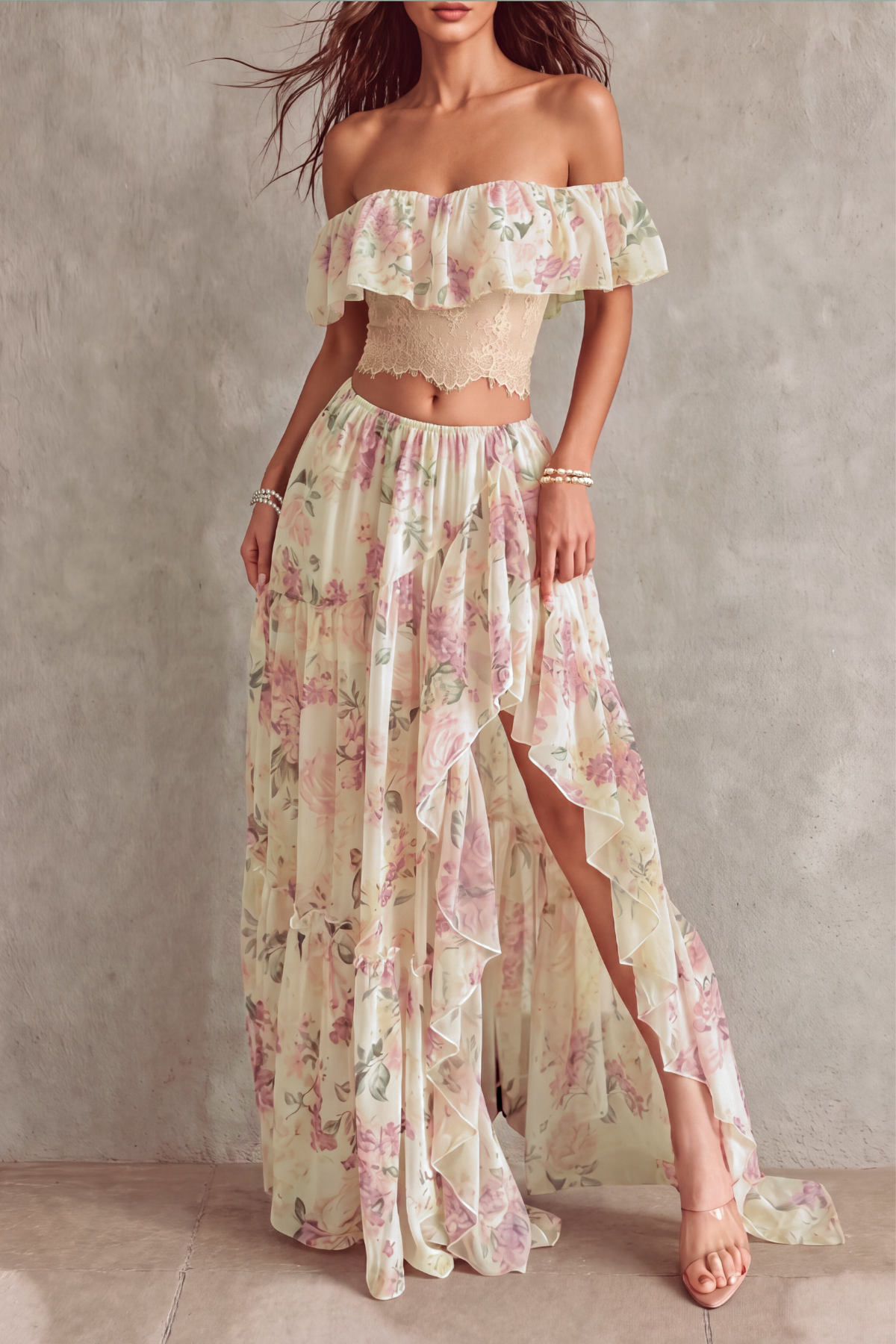 Lace Floral Matching Skirt Set
