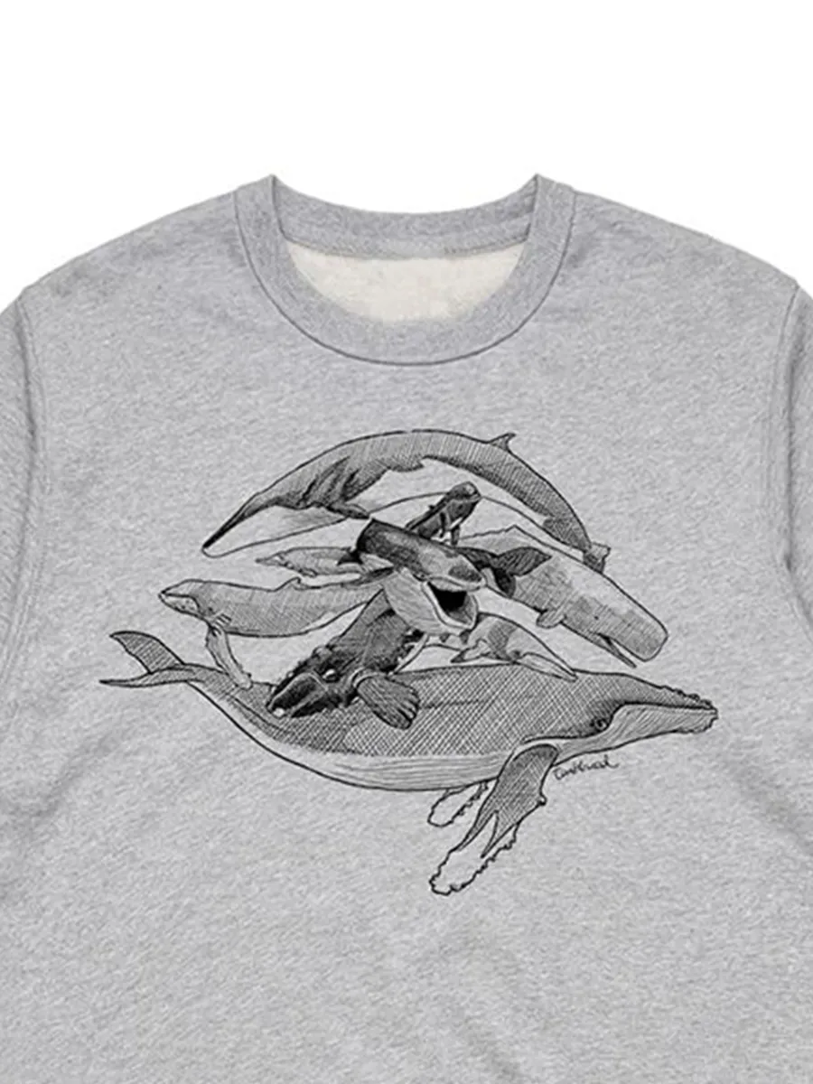 Simple whale pattern versatile casual sports shirt