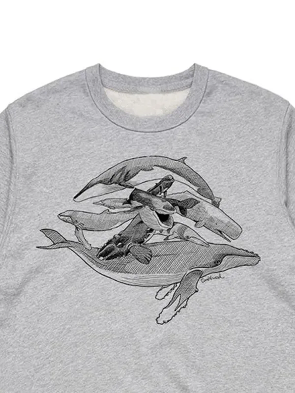 Simple whale pattern versatile casual sports shirt