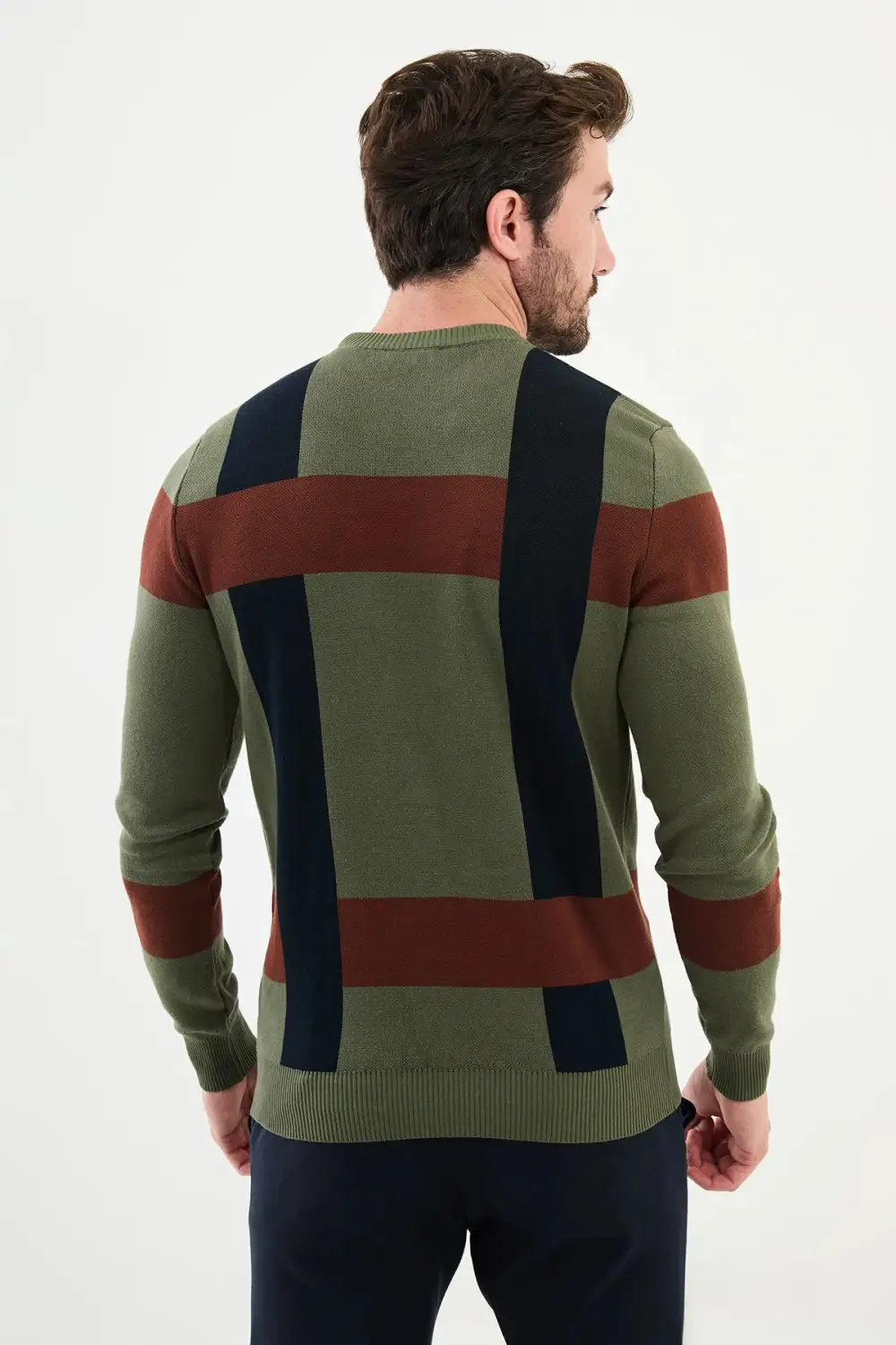 Casual Patterned Crew Neck Knit Sweater