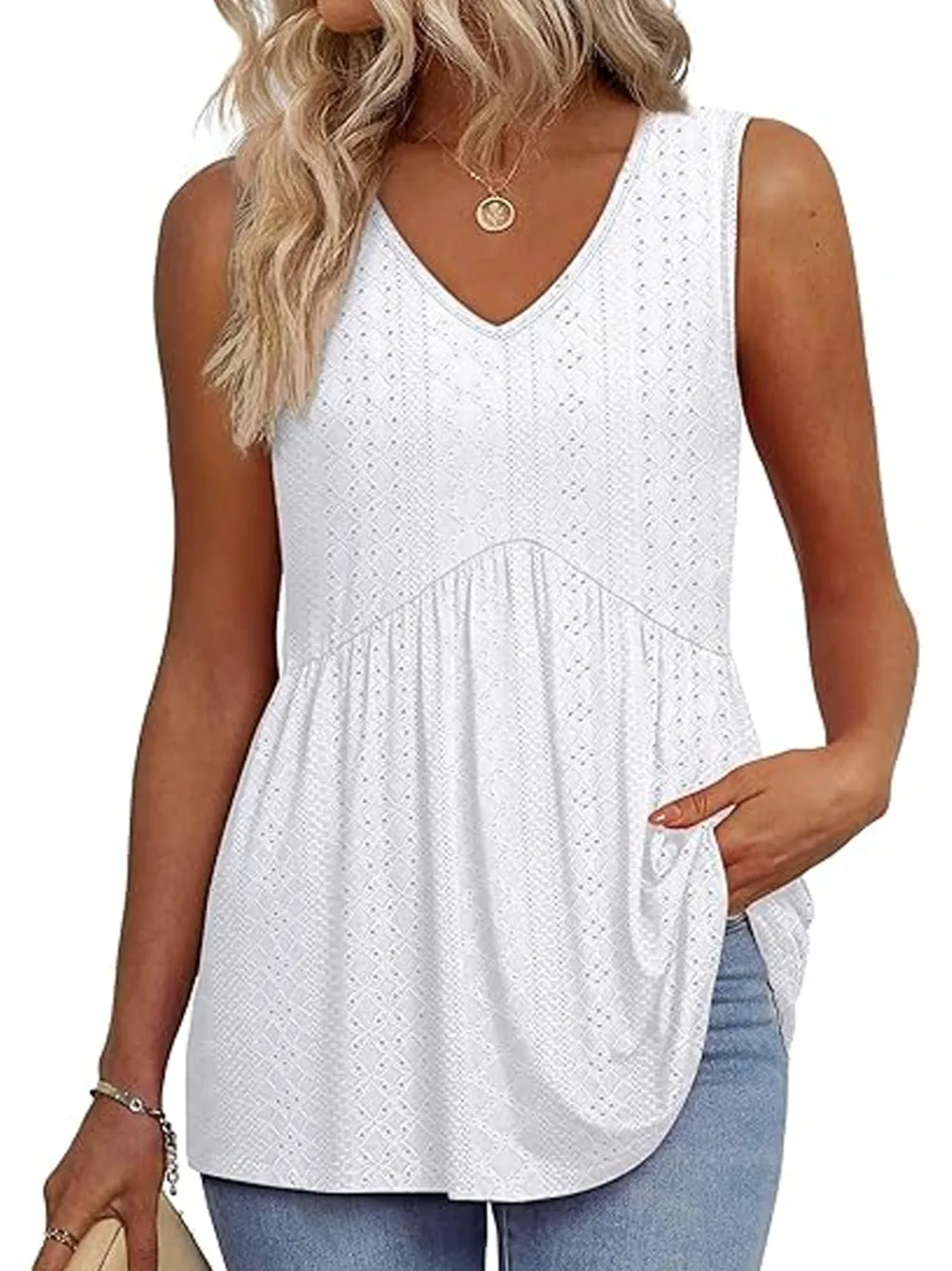 Womens Tank Tops 2025 Flowy Peplum Tops For Women Dressy Sleeveless V Neck Babydoll Tank Tops