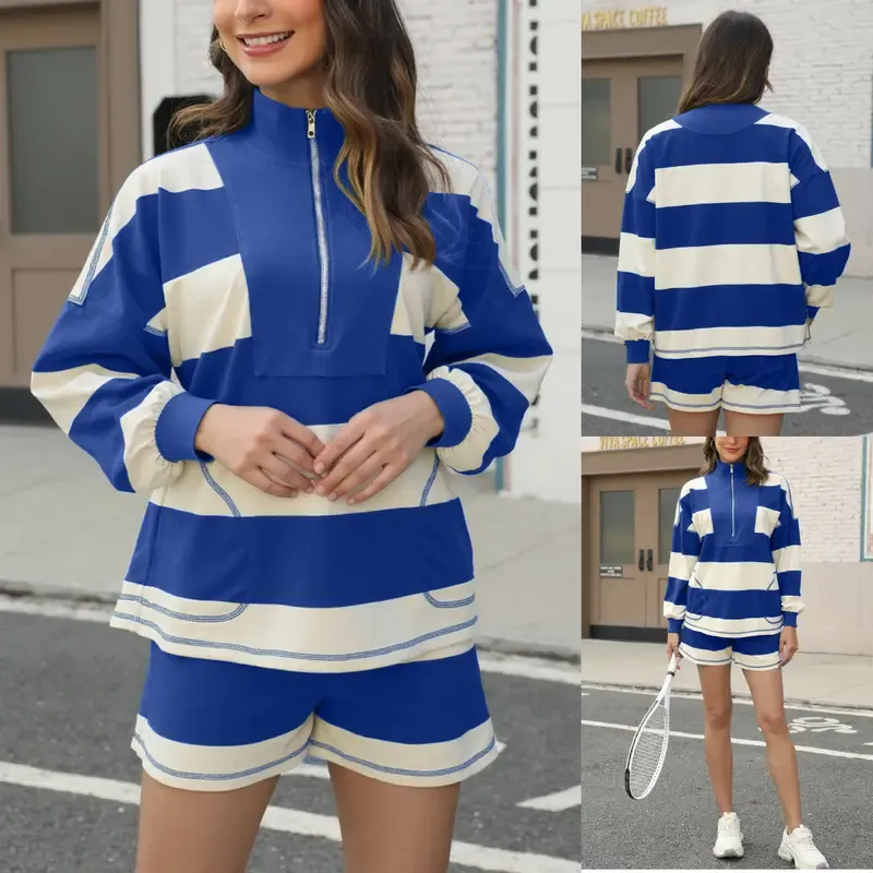 Women's Casual Striped Long-Sleeve Suit