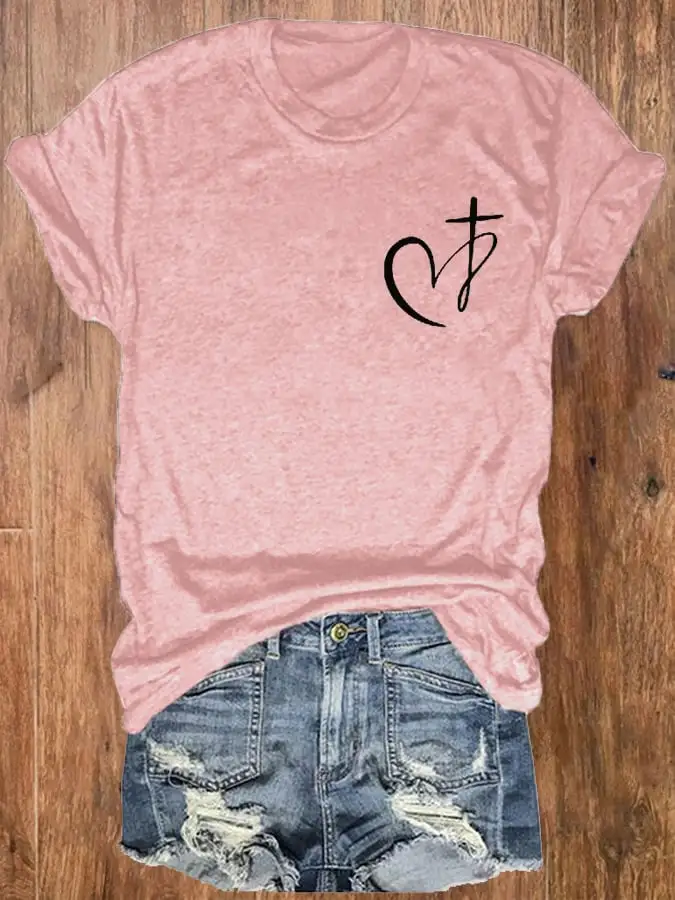 Women's Heart Cross All The Good Ones Are A Little Crazy Print Crewneck T-Shirt