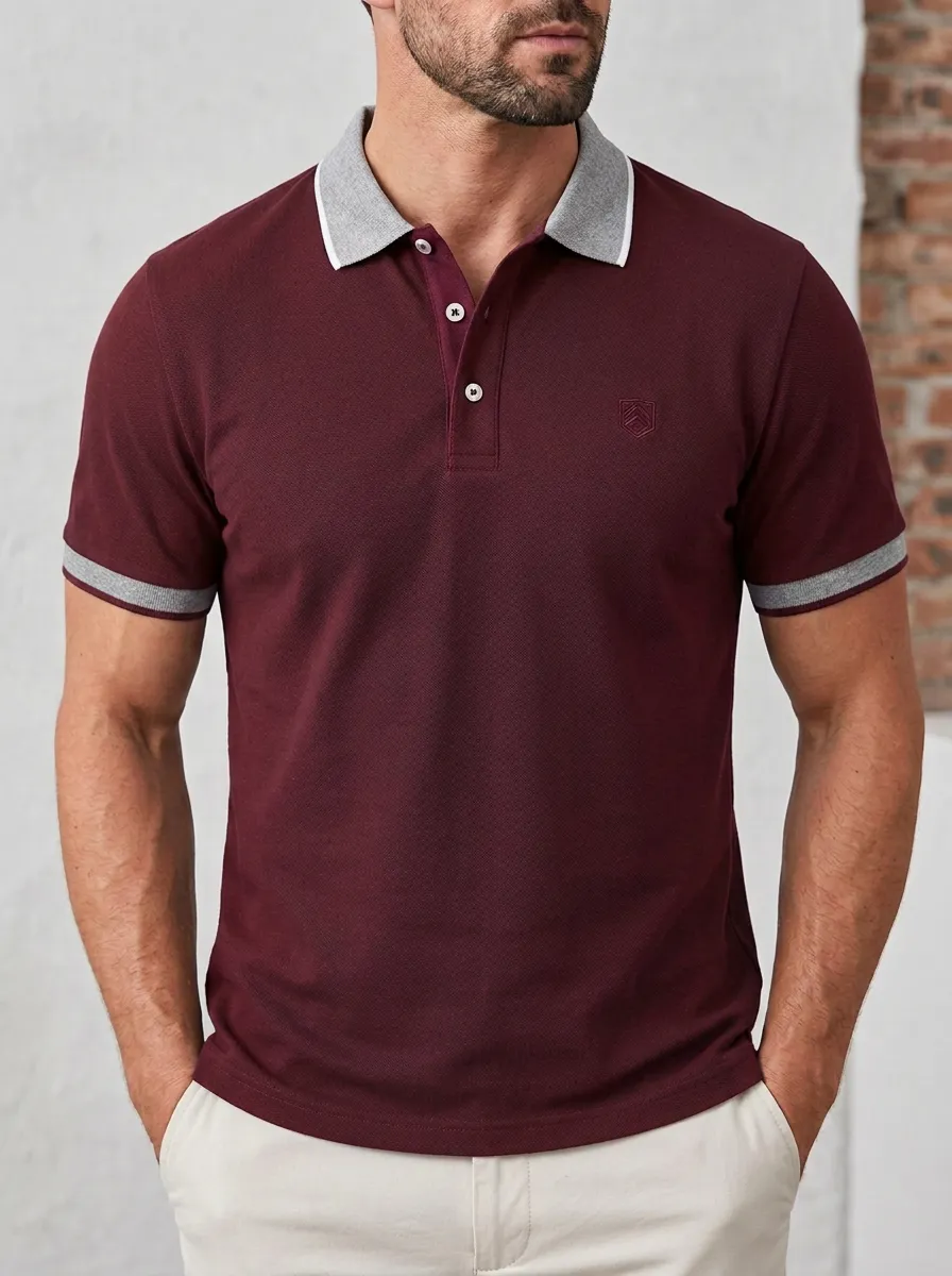 Men's Smart- Contrast-Collar Embroidered Logo Polo Shirt