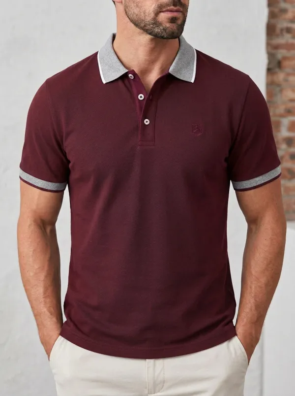 Men's Smart- Contrast-Collar Embroidered Logo Polo Shirt