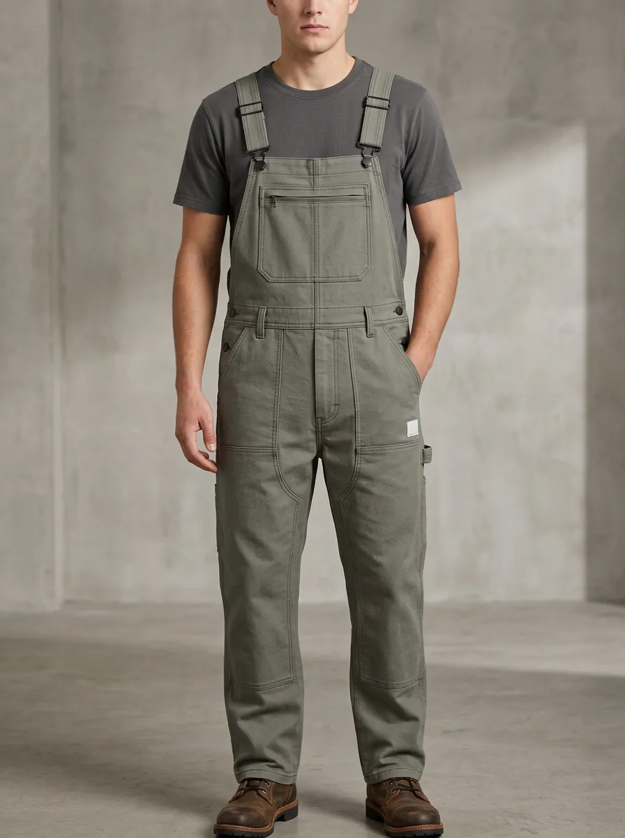 Men's Utility Workwear Olive Green Canvas Bib Overalls