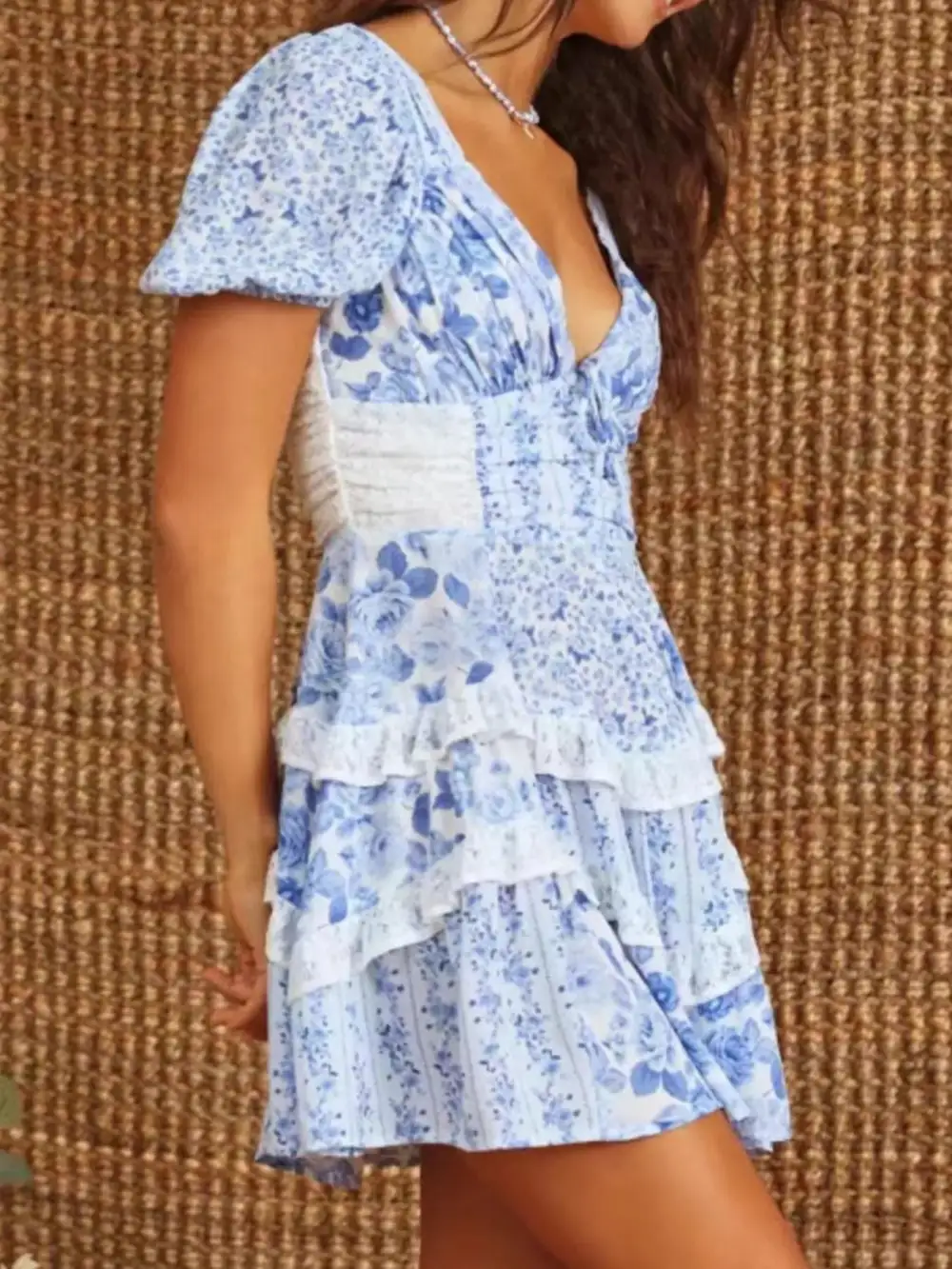 Puff Sleeve Tiered Floral Mini Dress
