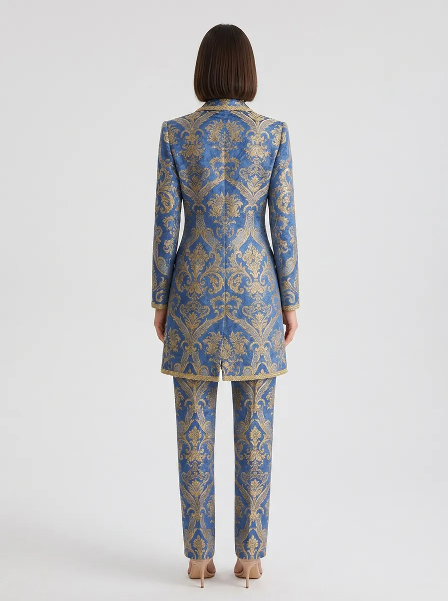 Women's Baroque Style Gold Floral Printed Blazer Jacket