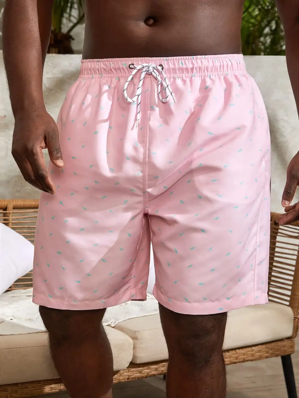 Men's Drawstring Allover Print Swim Trunks