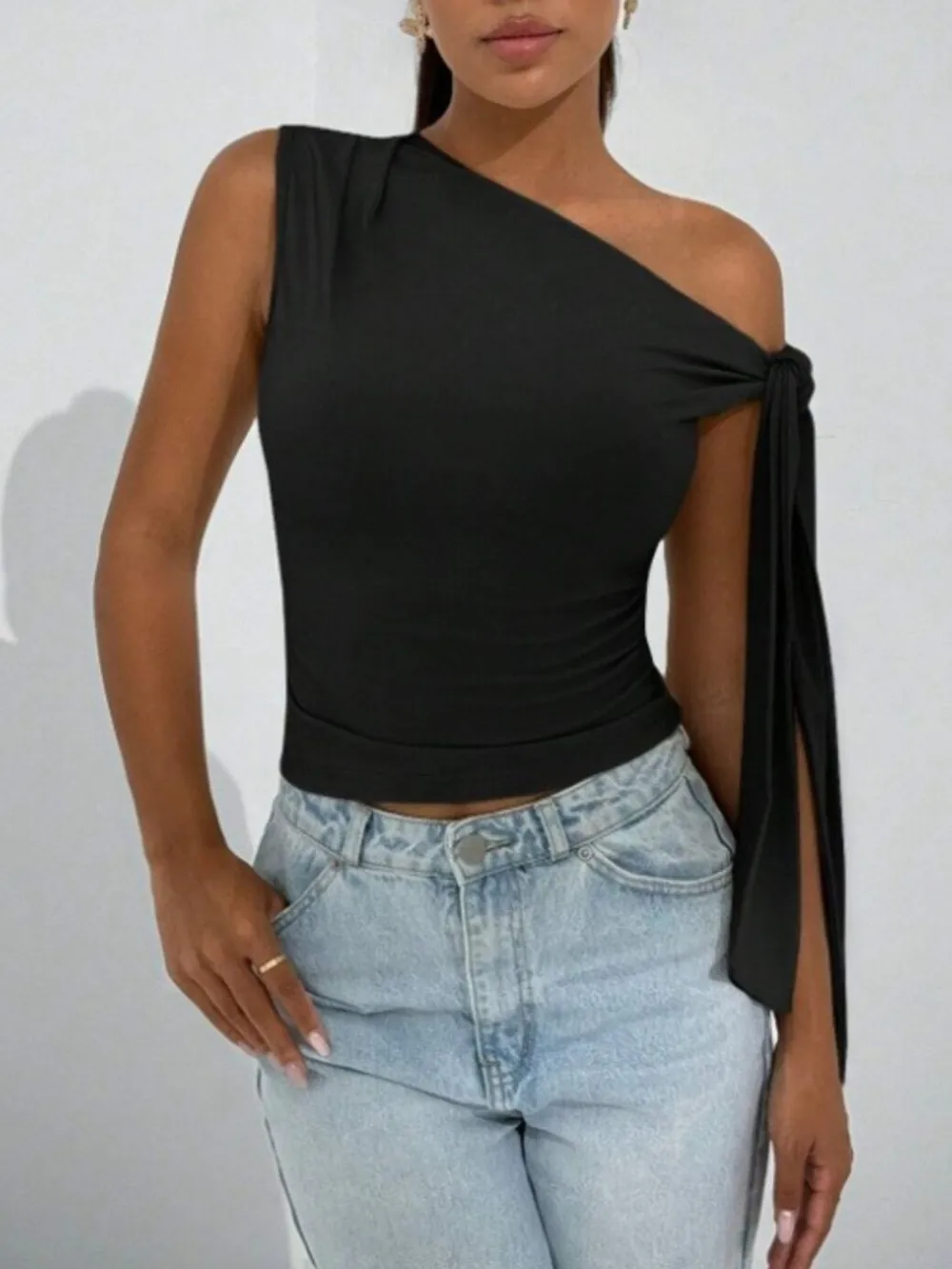 Textured One Shoulder Top
