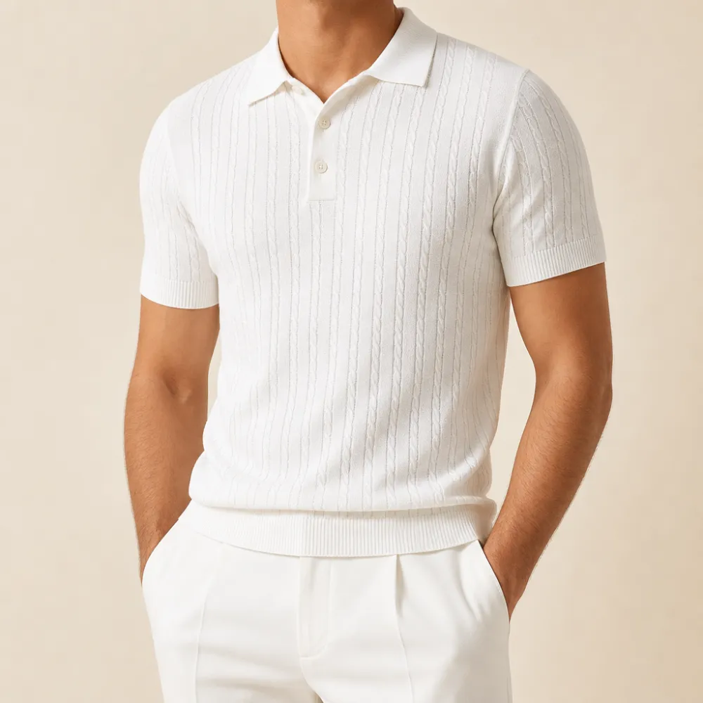 Men’s Textured Short Sleeve Knit Polo Shirt