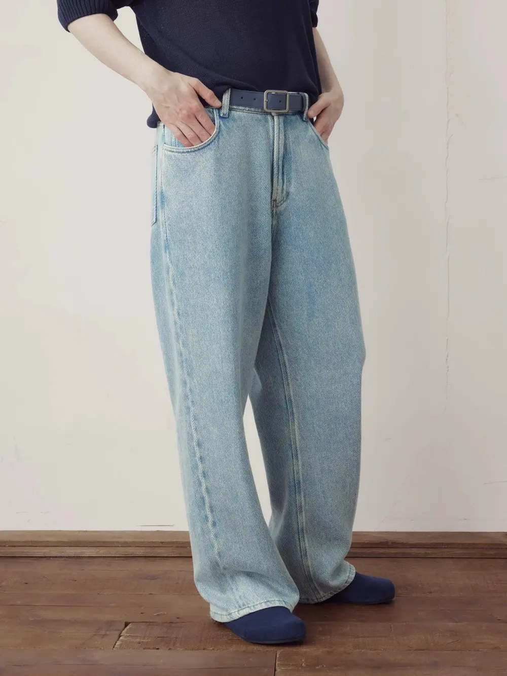 Washed Twill Straight Leg Jeans