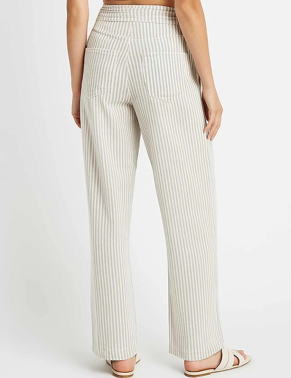 Striped Color Block Drawstring Barrel Denim Pants