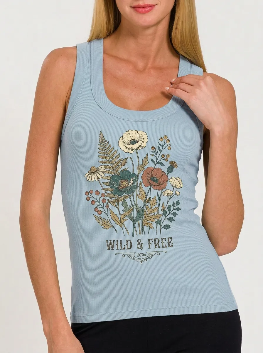 Women's Wild & Free 1970s Floral Bouquet Printed Tank Top