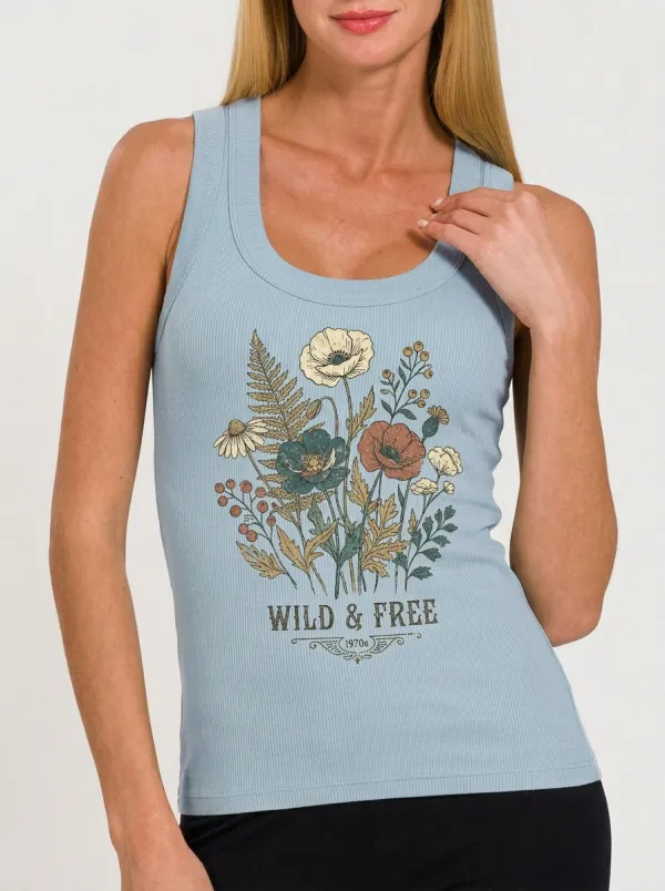 Women's Wild & Free 1970s Floral Bouquet Printed Tank Top