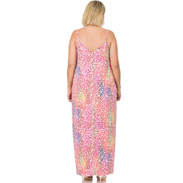 Women's Adjustable-Strap Pocketed V-Neck Leopard-Print Maxi Dress