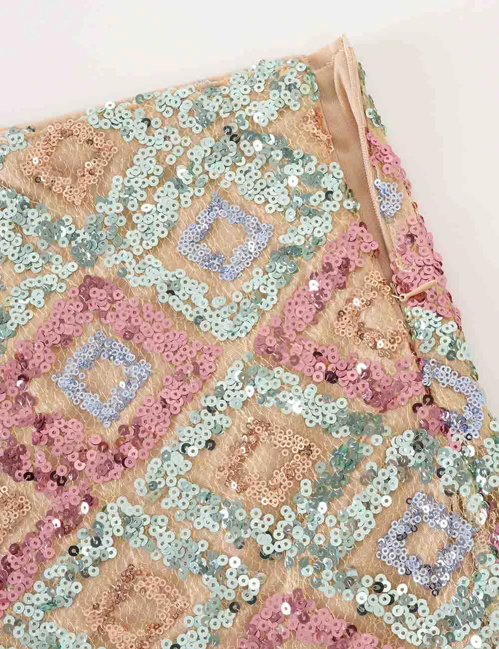 Boho Colorful Geometric Pattern Sequin Mini Skirt