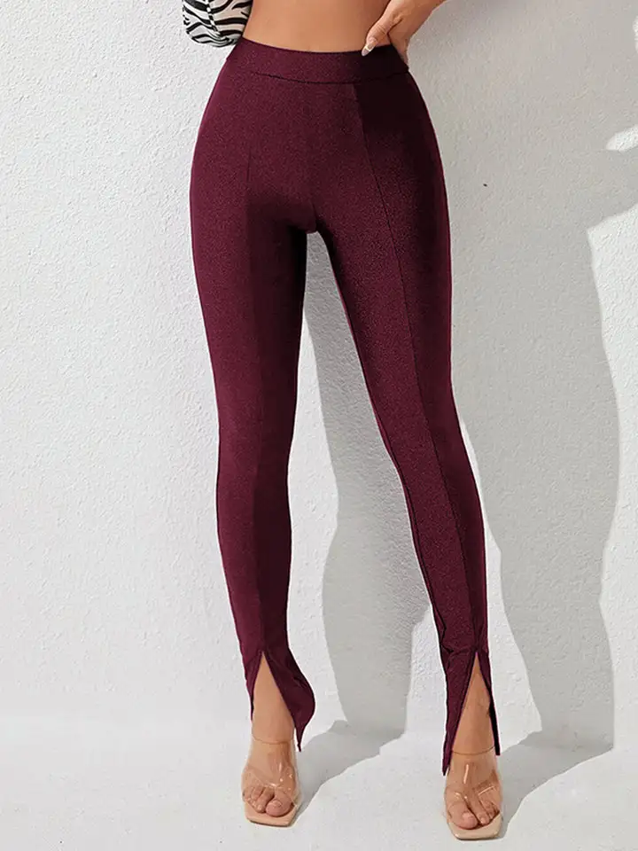 Textured High Waist Straight Leg Pants