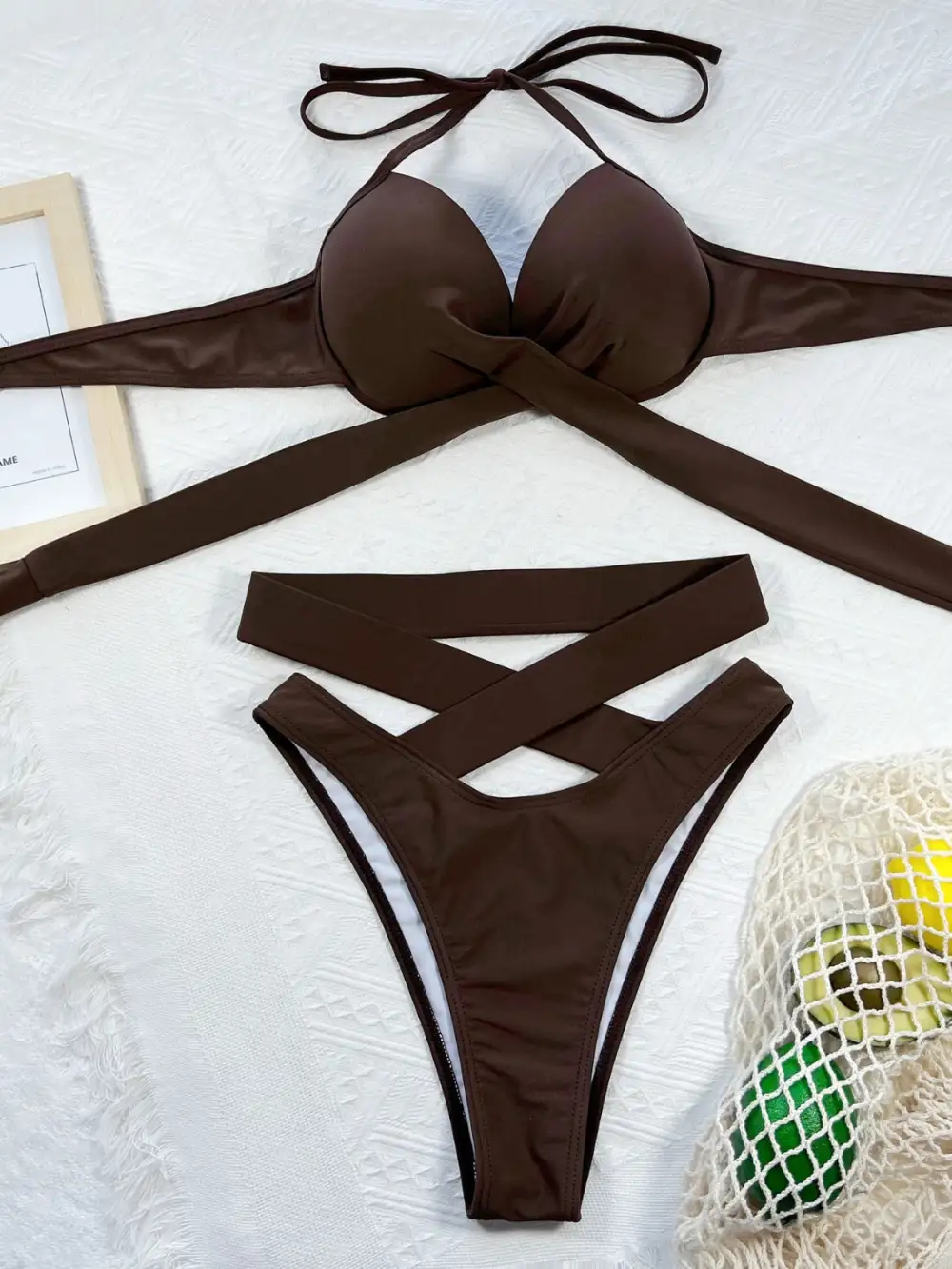 Crisscross Halter Neck Bikini Swim Set