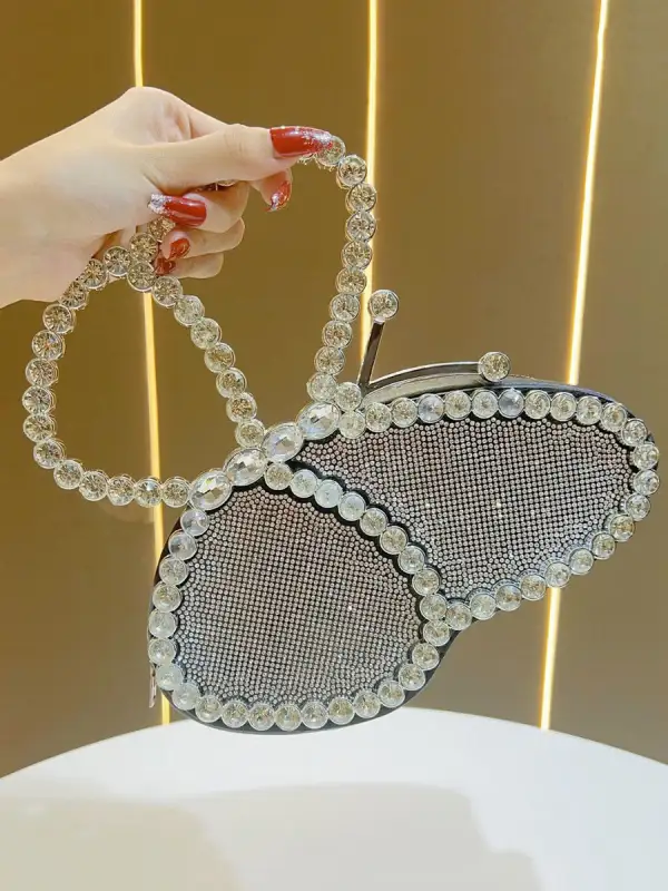 Asymmetric Bow Rhinestone Zip Clutch Bag