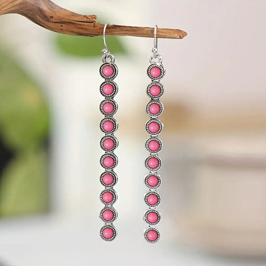 Classic Artificial Turquoise Alloy Bar Earrings