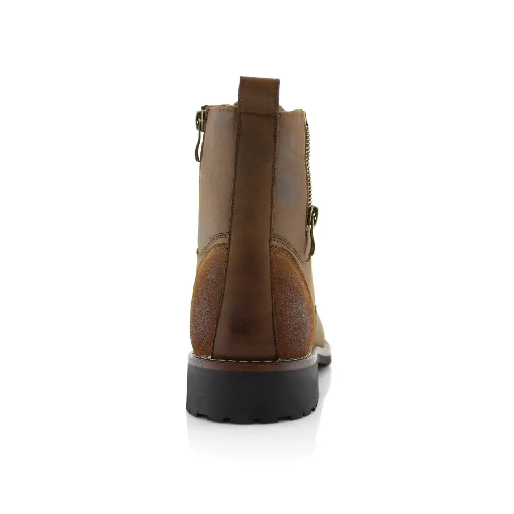 Suede Faux-Leather Cap-Toe Combat Boots