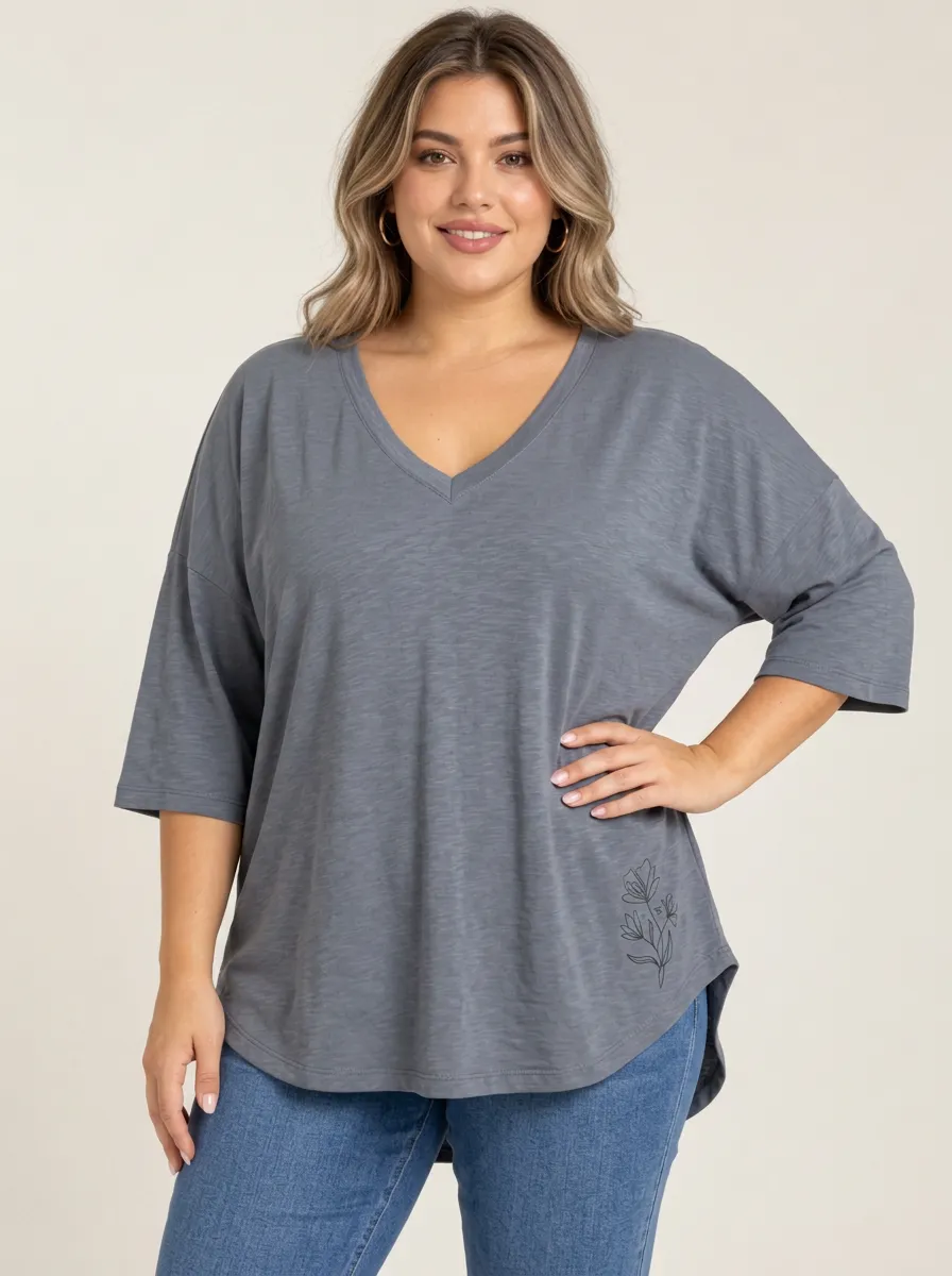 Comfort Focused Plus Size V Neck Relaxed Fit Women's Relaxed V Neck Plus Size T Shirt