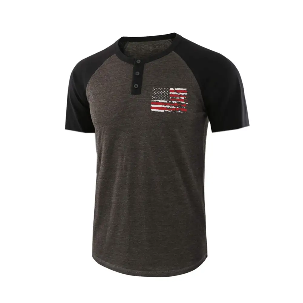 USA FLAG HENLEY NECK RAGLAN GRAPHIC TEE