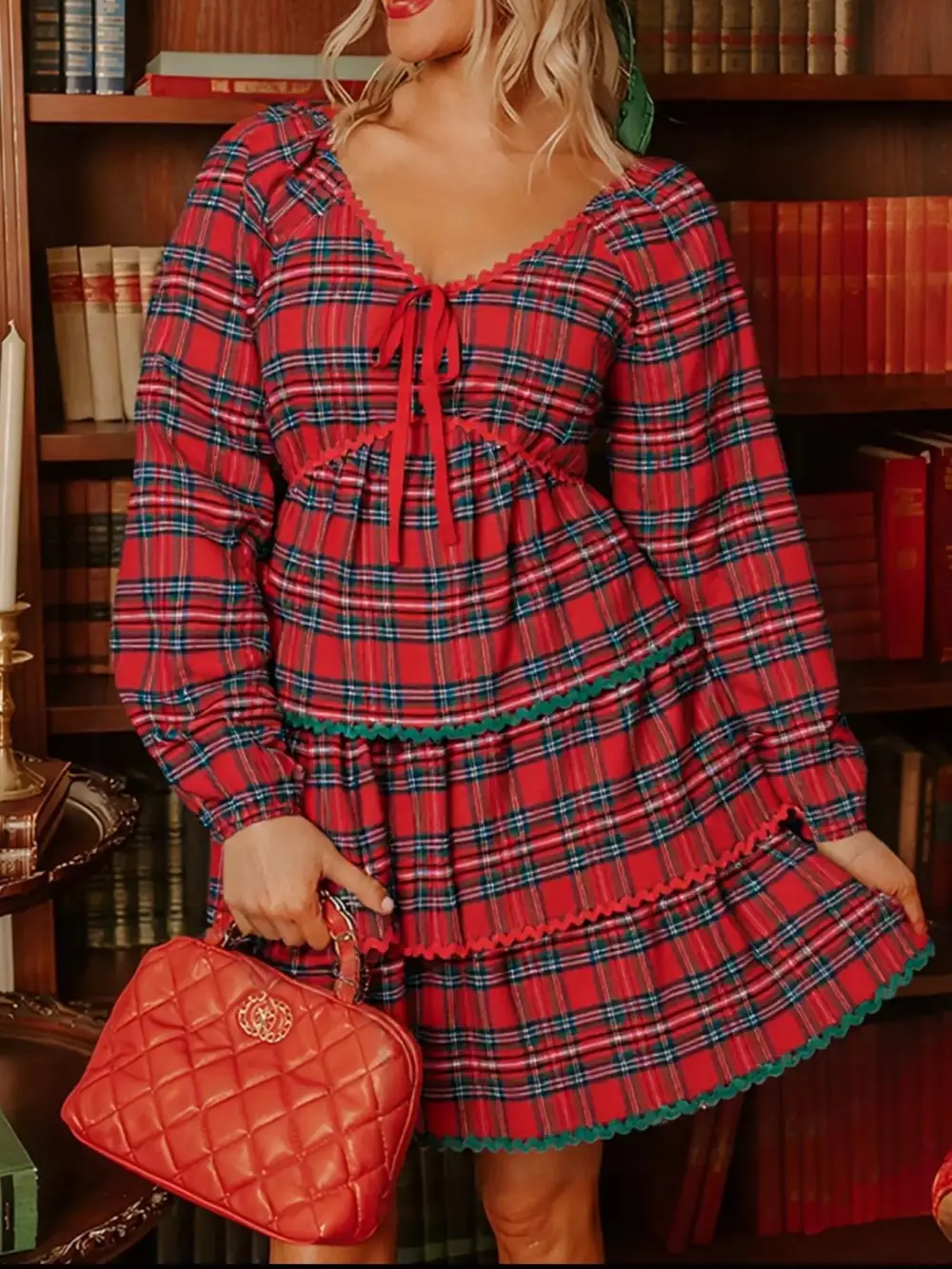 Plaid Printed Tiered Mini Dress