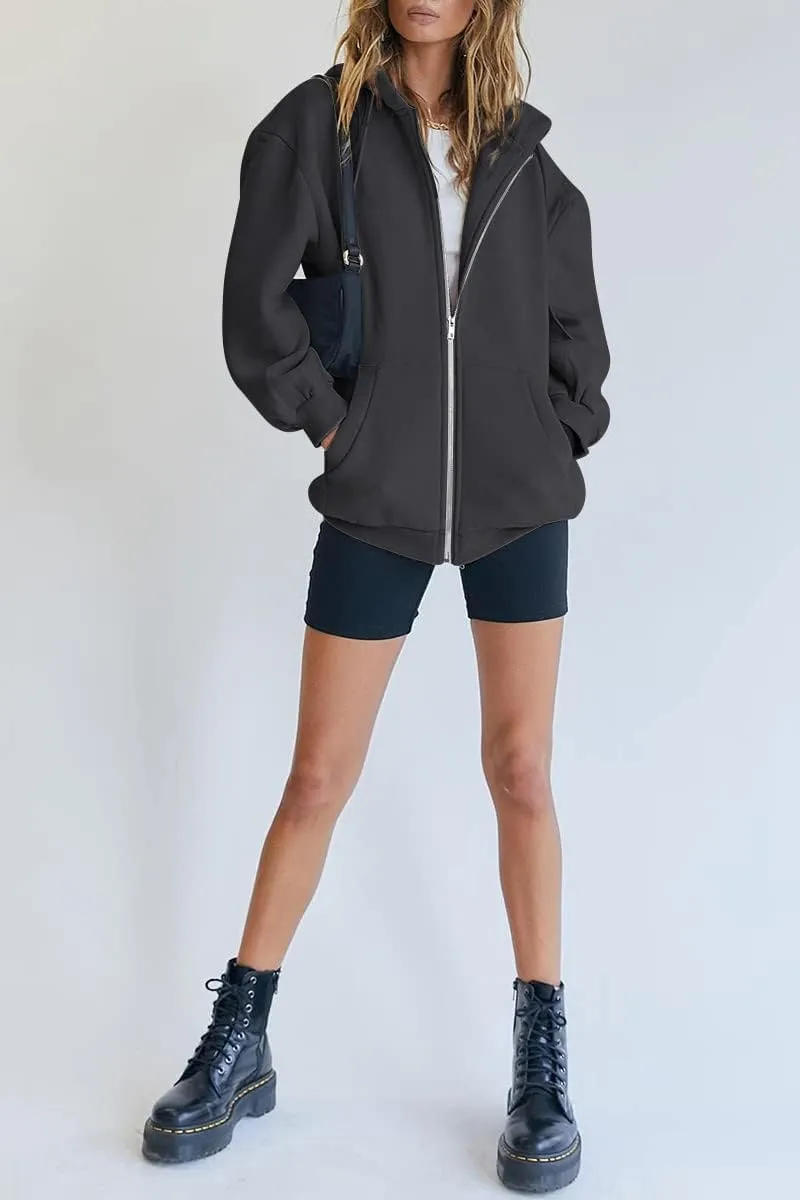 Women's Cute Hoodies Teen Girl Fall Jacket Oversized Sweatshirts Casual Drawstring Zip Up Y2K Hoodie with Pocket
