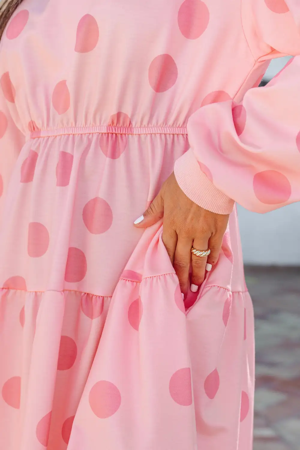 Polka Dot Printed Long Sleeve Mini Dress