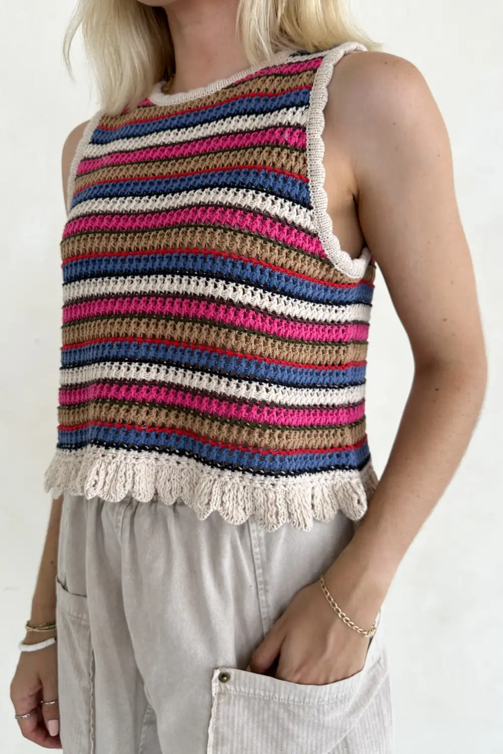 Knit Striped Crochet Top